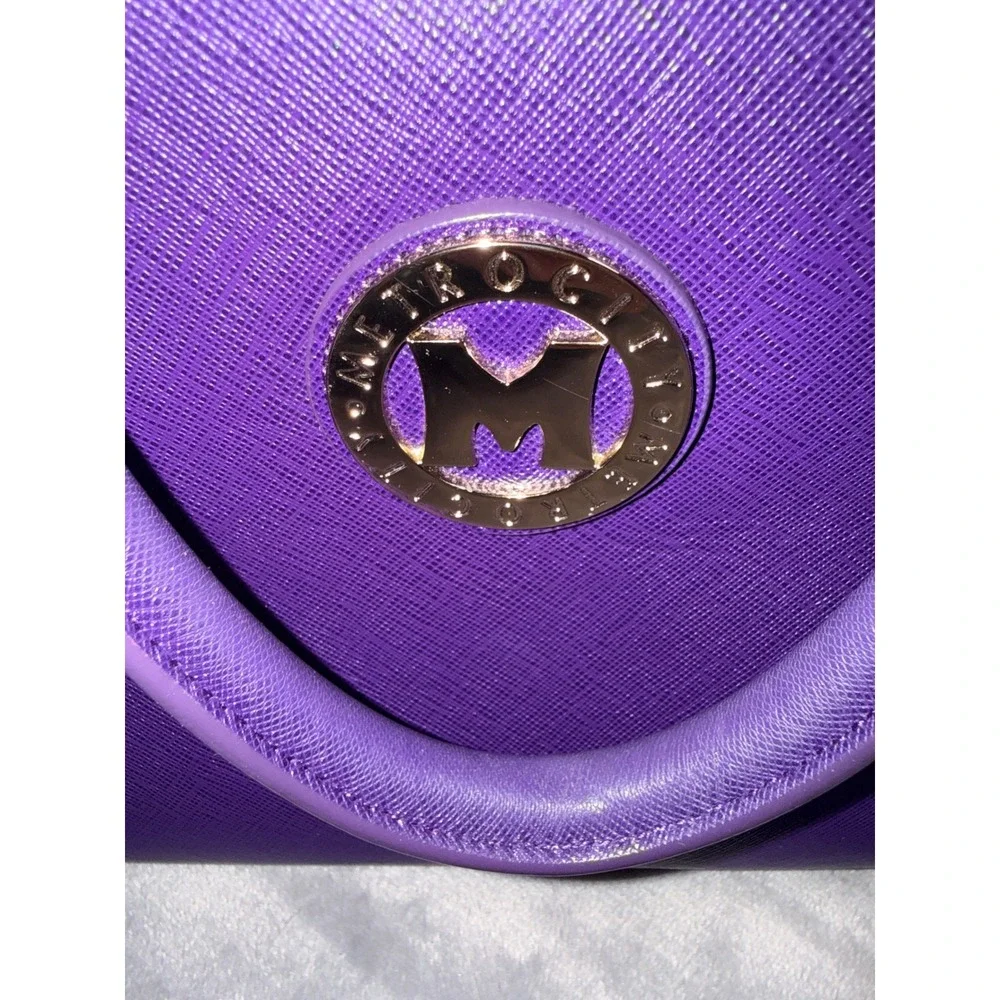 Metrocity Purple Saffiano Leather Satchel Handbag Gold Hardware Crossbody Bag‎